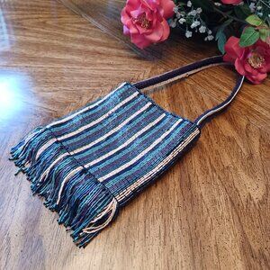 Anthropologie Striped Beaded Fringe Evening Bag